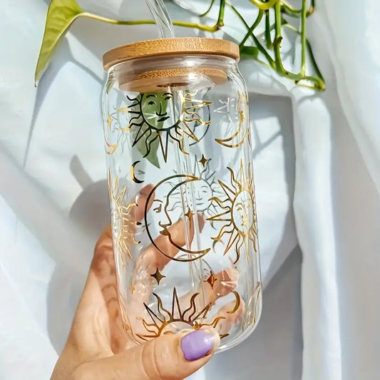 16oz Golden Sun and Moon Glass tumbler