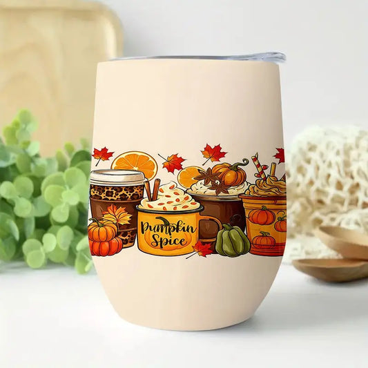 2oz Stainless Steel Tumbler with Spill-Proof Lid - Pumpkin Spice Latte Fall Design Coffee Cup
