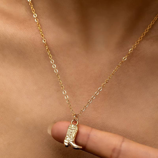 Western Retro Style Cowboy Boot Pendant Necklace
