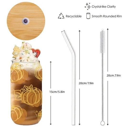 Halloween Pumpkin glass Cups with Lid and Straw