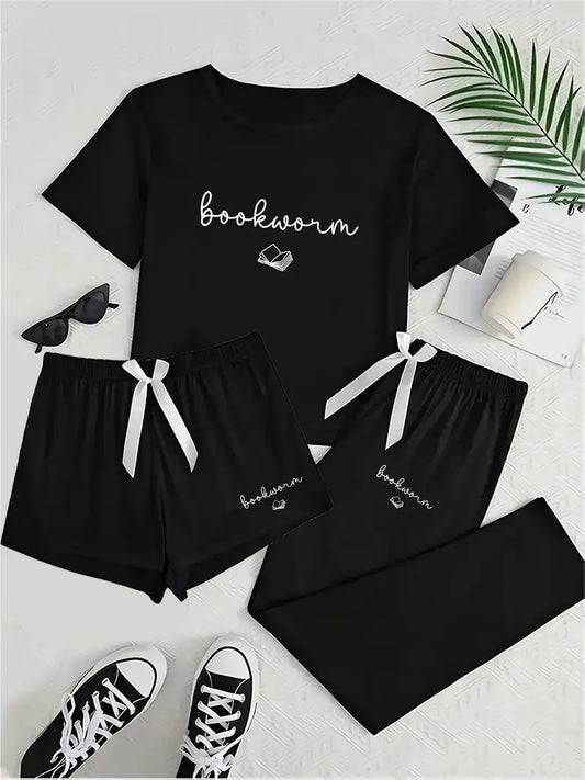 Women's Pyjama Set - Trousers, Shorts and t-shirt 'bookworm'