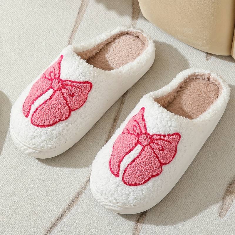 Cosy Pink Bow Slippers