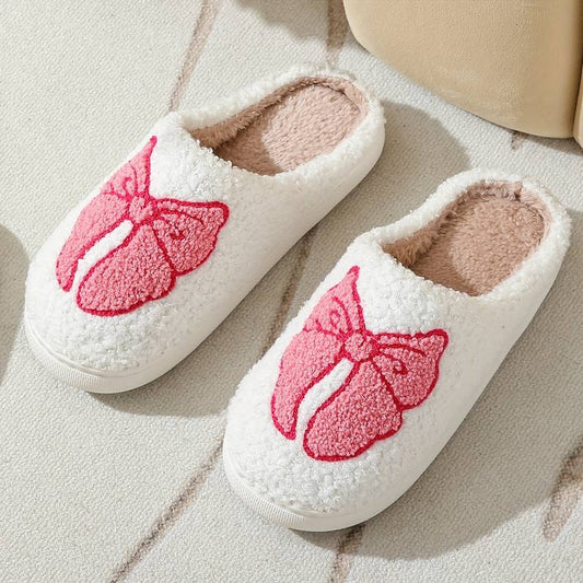 Cosy Pink Bow Slippers