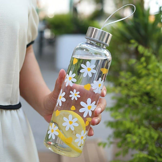 550ml Plastic Whit Flowers Sports Water Bottle