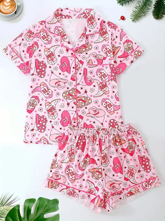 Pyjama set, Cowboy boots, Pink