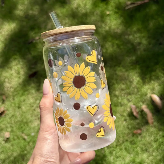 16oz PC Plastic tumbler with Sunflower & Heart Print