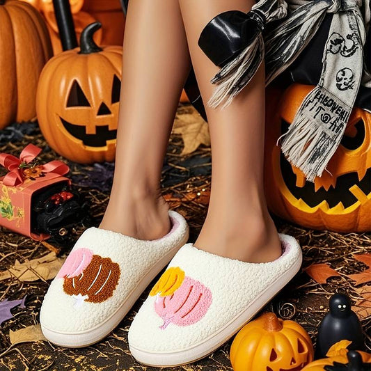 Halloween Slippers, Two-tone Pumpkin Slip-on slippers
