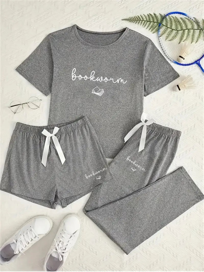 Women's Pyjama Set - Trousers, Shorts and t-shirt 'bookworm'