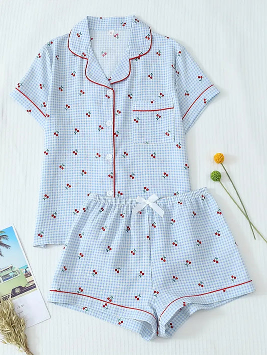 Pyjama set, Blue cherry Print